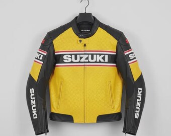 Suzuki Racing Motorbike Cowhide Leather Jacket New Suzuki Handmade Motorcycle Biker Jacket