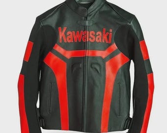 Kawasaki Racing Motorbike Cowhide Leather Jacket Handmade Motorcycle Biker Jacket