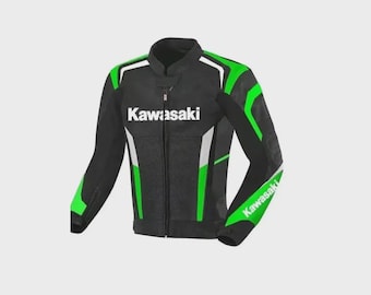 Kawasaki Racing Motorbike Cowhide Leather Jacket Handmade New Kawasaki Motorcycle Biker Jacket