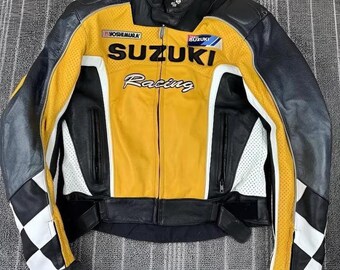 Suzuki Racing Motorbike Cowhide Leather Jacket New Suzuki Handmade Motorcycle Biker Jacket