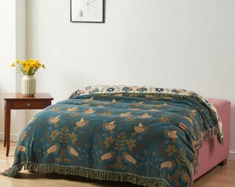 Boho Cotton Throw Blanket – Bohemian Woven Couch Cover
