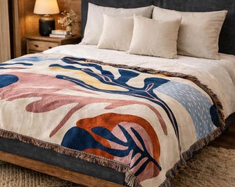 Nordic Abstract Sofa Throw Blanket, Boho Couch Cover, Decorative Tapestry for Sofa, Bed, Picnic & Camping, Soft Breathable Home Decor
