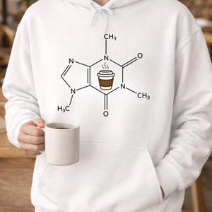Kaffee Molekül Hoodie Chemie Wissenschaft Geschenk Lehrer Koffein Grafik Langarm Baumwolle Schwarz Weiß Design Java Liebhaber