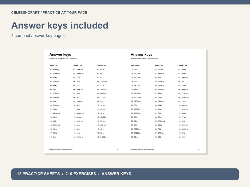 Metric Unit Conversions Worksheets, 12 Printable Practice Sheets With ...