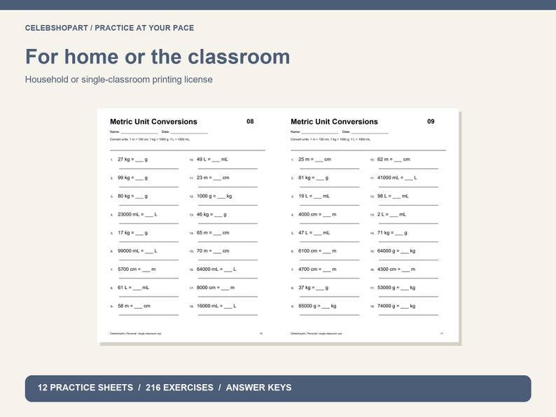 Metric Unit Conversions Worksheets, 12 Printable Practice Sheets With ...