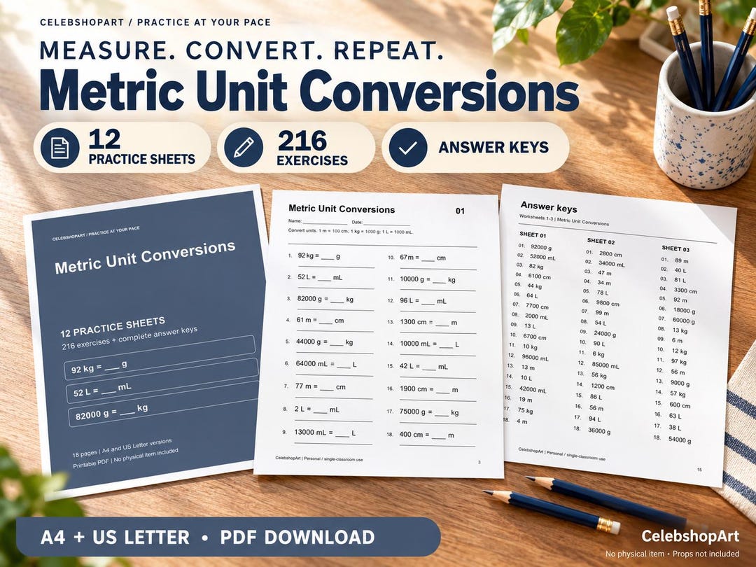 Metric Unit Conversions Worksheets, 12 Printable Practice Sheets With ...