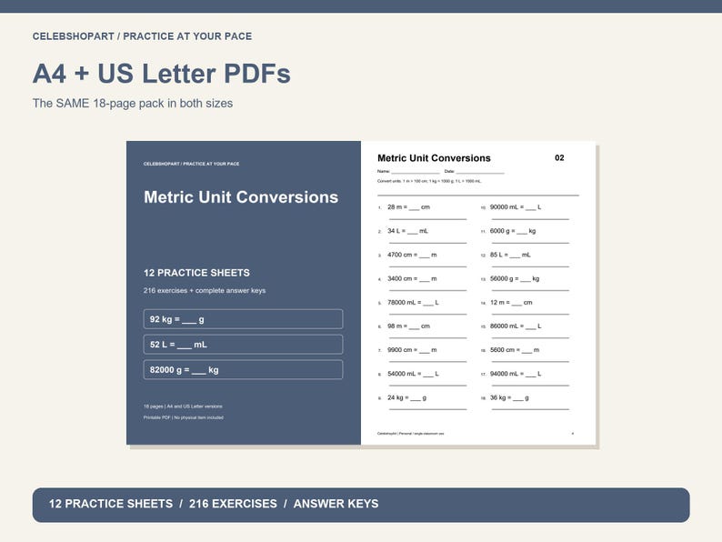 Metric Unit Conversions Worksheets, 12 Printable Practice Sheets With ...
