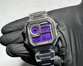 Casio AE-1200WHD — Purple Screen Modification | Custom Modified Casio Watch | Steel Edition