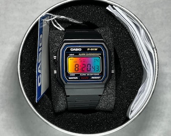 Casio F-91W — Rainbow Gradient Screen Modification | Premium Print Method | Custom Modified Casio Watch | Classic Edition