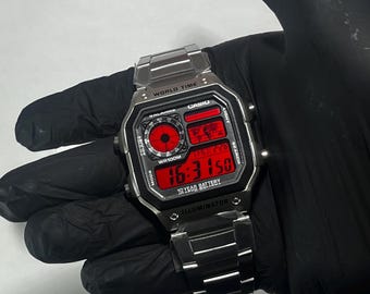 Casio AE-1200WHD — Full Red Screen Modification | Custom Modified Casio Watch | Steel Edition