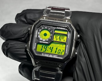 Casio AE-1200WHD — Electric Green Screen Modification | Custom Modified Casio Watch | Steel Edition