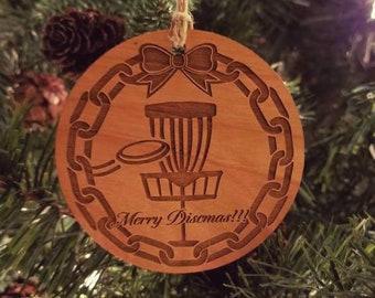 Disc golf Christmas ornament, laser etched wood frisbee golf gift, great for disc golf lovers!!