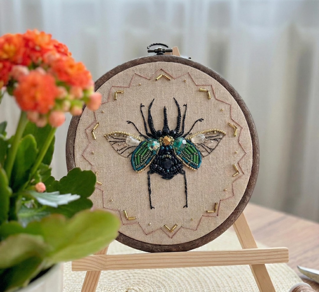Beaded Insect Embroidery Kit, Beetle Beadwork DIY Craft, Cross Stitch ...