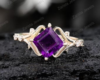 Vintage Floral Amethyst Ring, Crystal Accent, Statement Ring