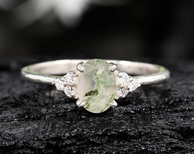 Moss Agate Sterling Silver Ring, Natural Green Gemstone - Simple, Elegant & Nature Inspired