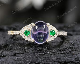 Amethyst Emerald Halo Ring – 925 Sterling Silver, February Birthstone