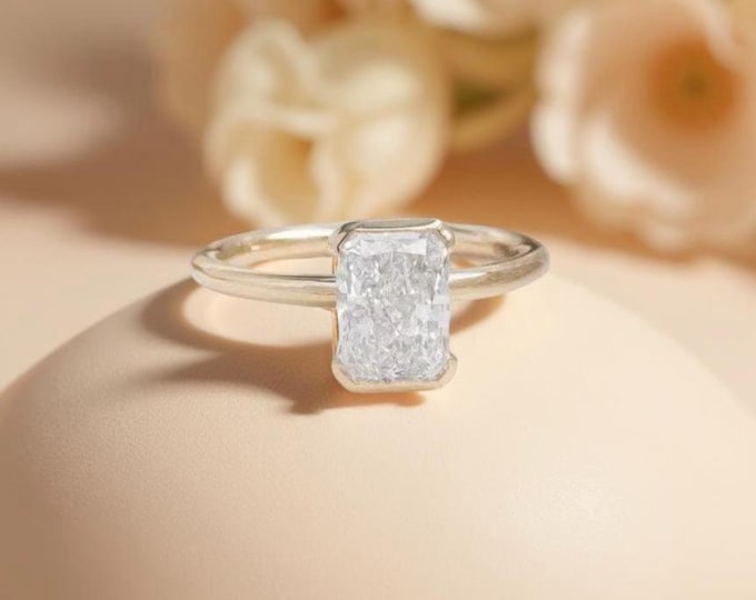 Raw Diamond Solitaire Ring | Rectangular Silver Promise Ring