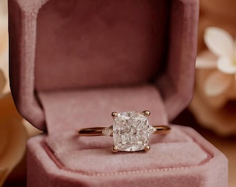 Cushion Cut Diamond Rose Gold Three Stone Engagement Ring