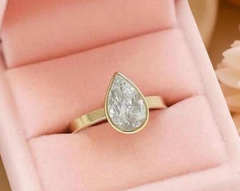 Pear Cut Quartz Ring, Minimalist Gold Bezel Setting