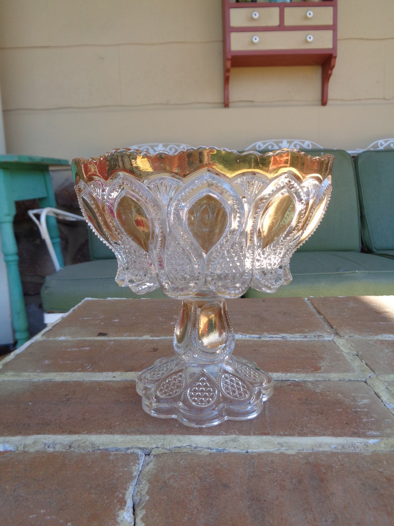 Antique Compote Loops Drops EAPG Bowl Pedestal Gold New Jersey Etsy