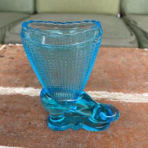 Vintage toothpick holder blue glass boot Victorian decorative collectible