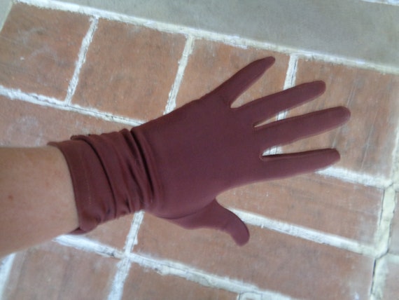 vintage women's gloves brown nylon 1950's size 7 … - image 1