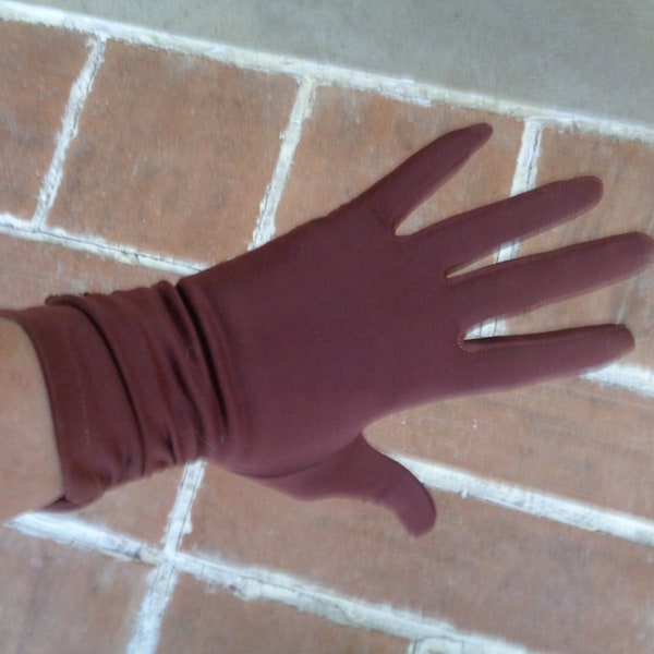 vintage women's gloves brown nylon 1950's size 7 formal accessories