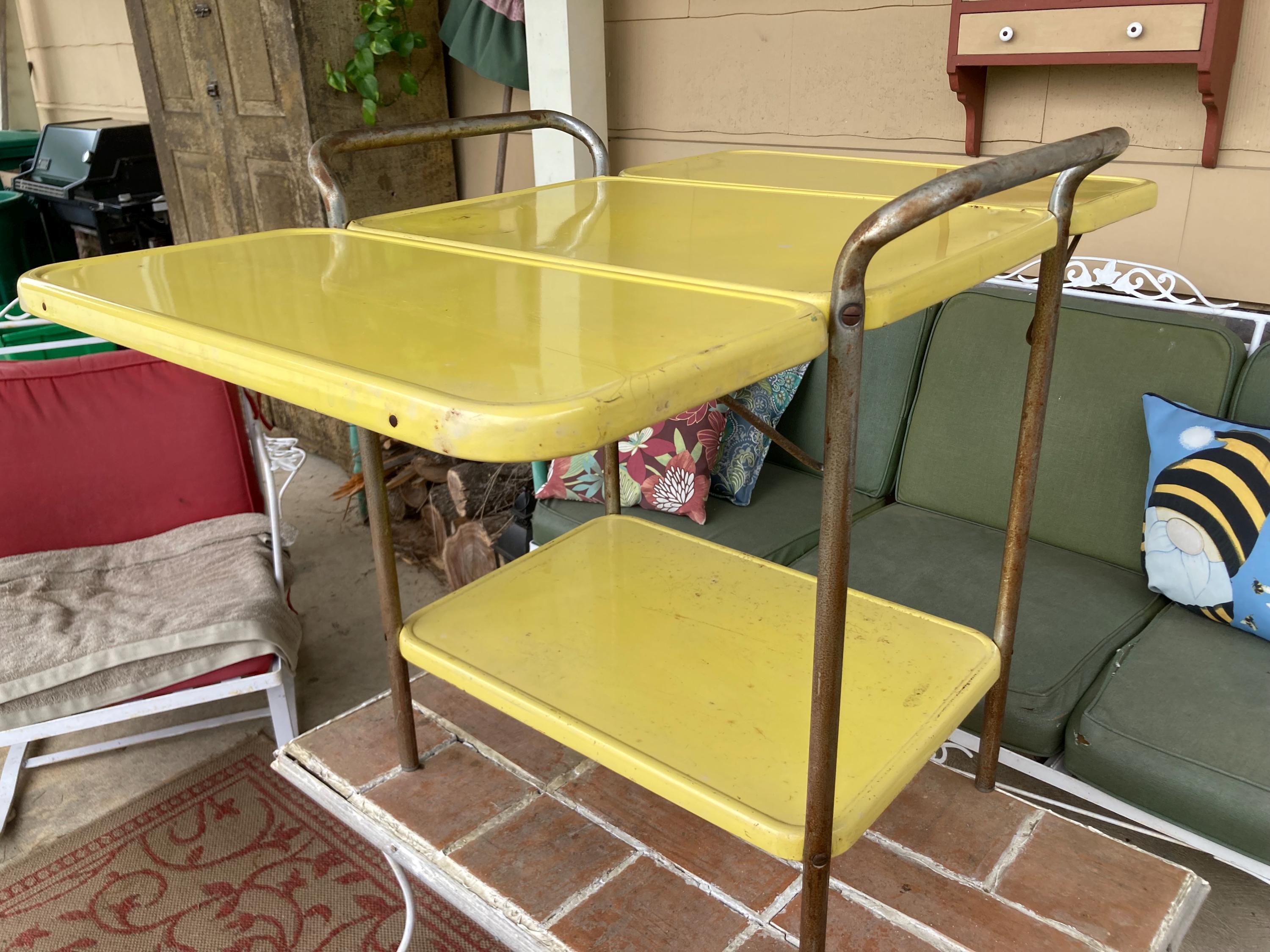 Vintage Cosco Metal Bar Cart Tea Table Yellow Retro Kitsch W/sides