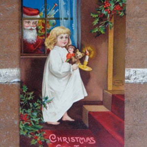 Antica cartolina postale Natale Germania 1908 in rilievo Festa decorativa originale