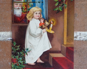 Antique post card Christmas Germany 1908 embossed Holiday decorative original