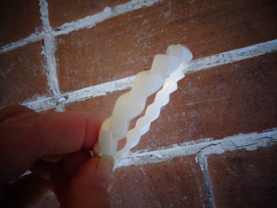 Vintage white carved celluloid bangle bracelet ac… - image 3