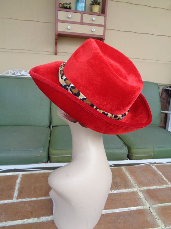 vintage hat funky red leopard Costume Halloween r… - image 8