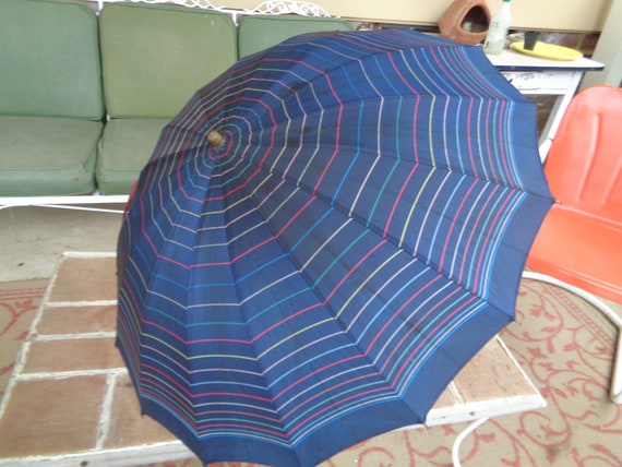 vintage umbrella parasol lucite handle striped re… - image 10