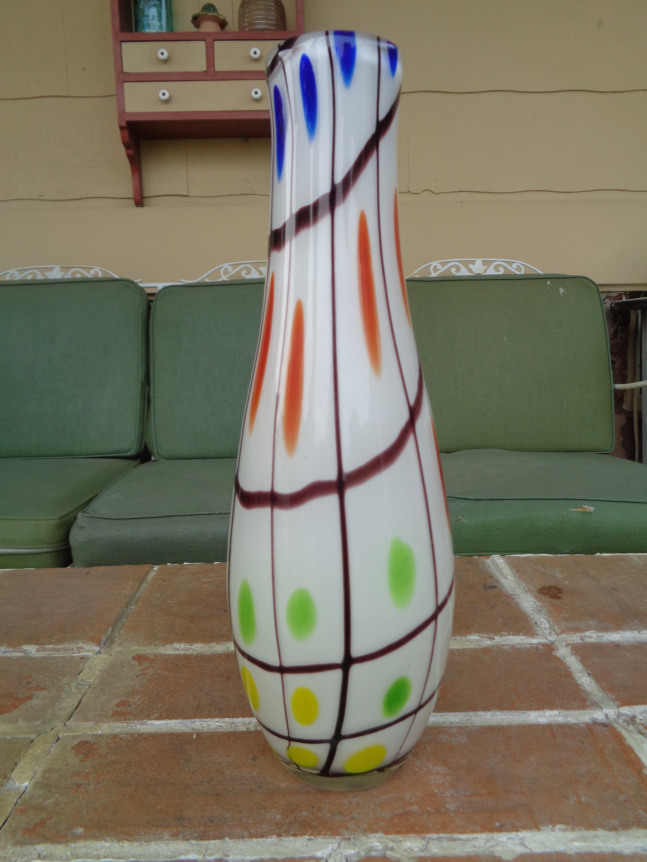 Vintage Murano Art Glass Spotted Vase 13