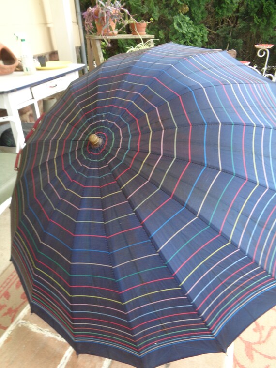 vintage umbrella parasol lucite handle striped re… - image 3