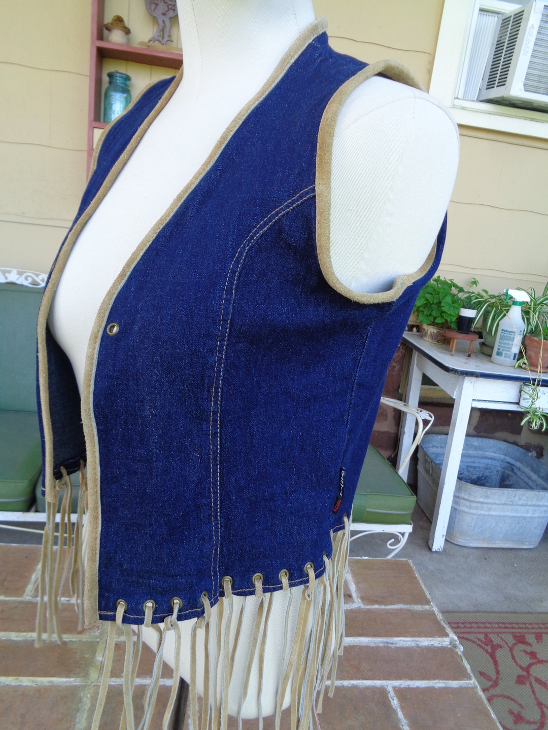 Vintage Jean Vest Fringes Starwear Jeans Costume Hippie Etsy
