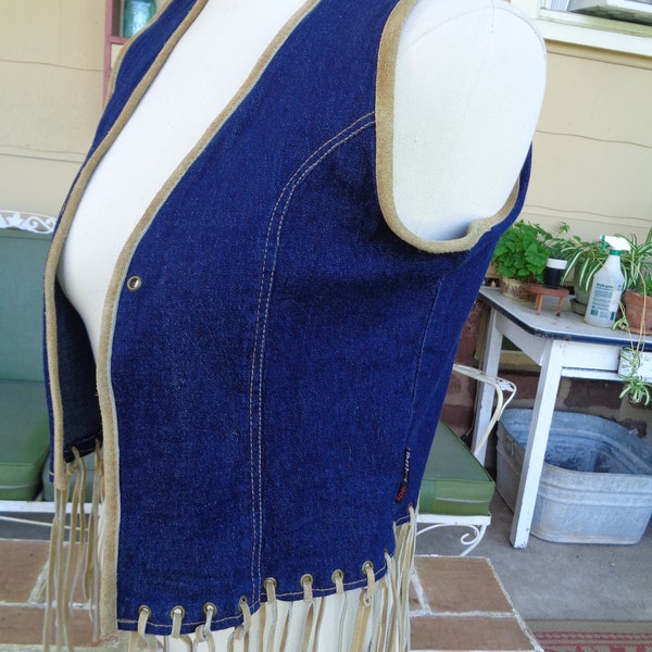 vintage jean vest fringes Starwear Jeans costume hippie costume cowgirl Halloween small denim