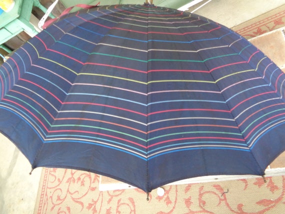 vintage umbrella parasol lucite handle striped re… - image 4