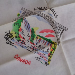 mouchoir souvenir vintage Niagara Falls Canada, linge de maison des années 1940-50, nouveauté