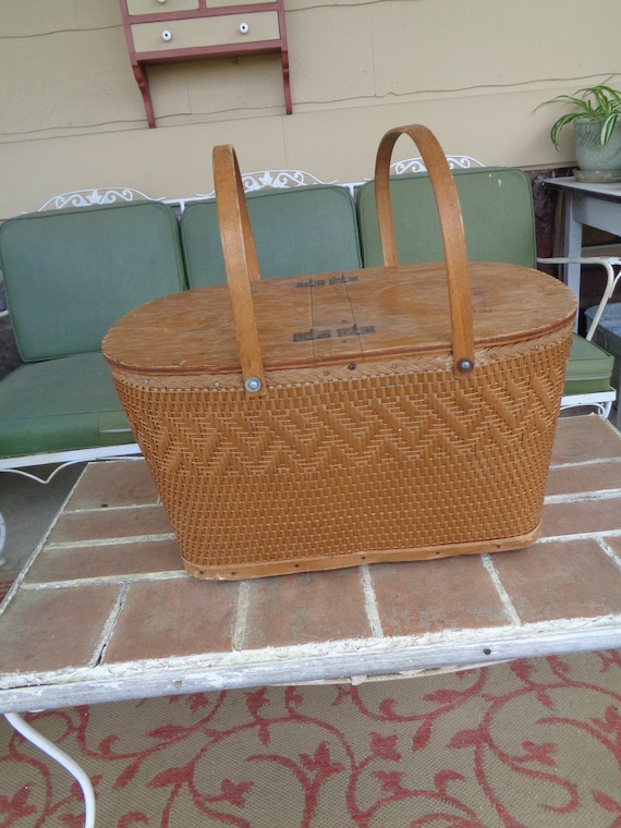 vintage picnic basket Redmon hand woven 1960's kit