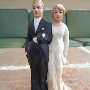 vintage cake topper wedding chalk ware 1950&#39;s novelty bridal decorative