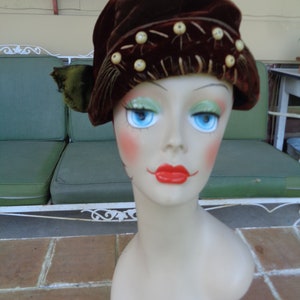 Antique vintage women&#39;s hat Edwardian 1910&#39;s art deco 1920&#39;s toque millinery original velvet