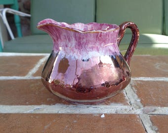 antique copper lustre creamer luster pink 1800&#39;s Collectible  pottery vintage primitive lustreware