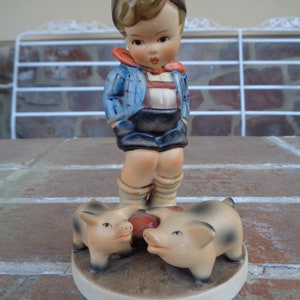 Vintage Hummel figurine Farm Boy TMK-6 pigs 5" Germany Goebel 1980's collectible pig