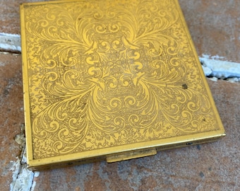 vintage compact fifth Rex gold tone powder accessories vanity art deco