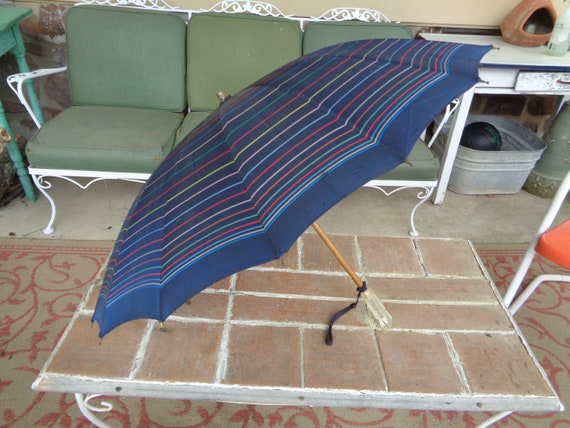 vintage umbrella parasol lucite handle striped re… - image 1