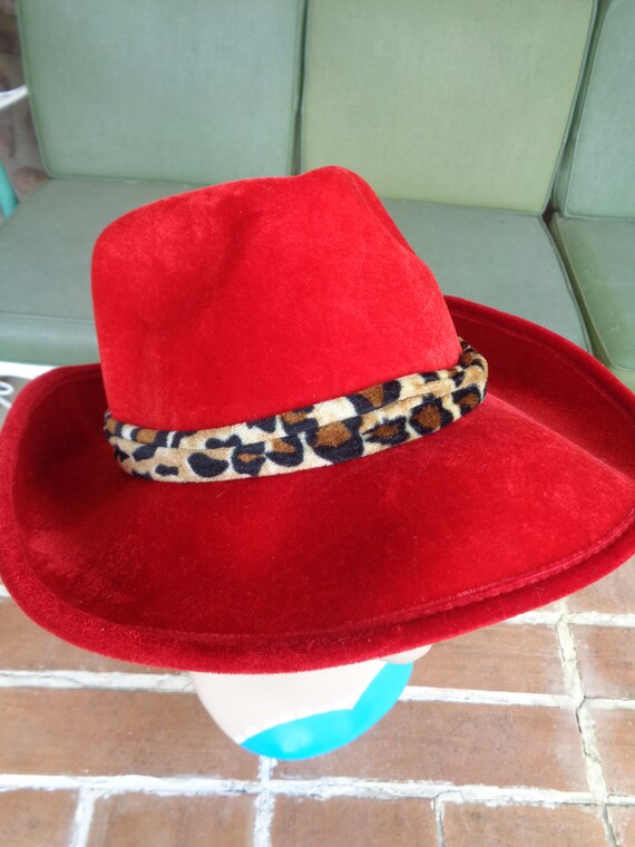 vintage hat funky red leopard Costume Halloween r… - image 6