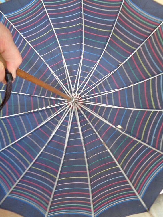 vintage umbrella parasol lucite handle striped re… - image 5
