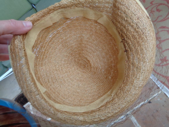 vintage women's hat natural straw flowers 1930's … - image 9