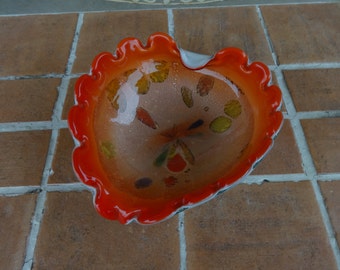 vintage murano ashtray orange Italian art glass scalloped Decorative glassware mid century venetian